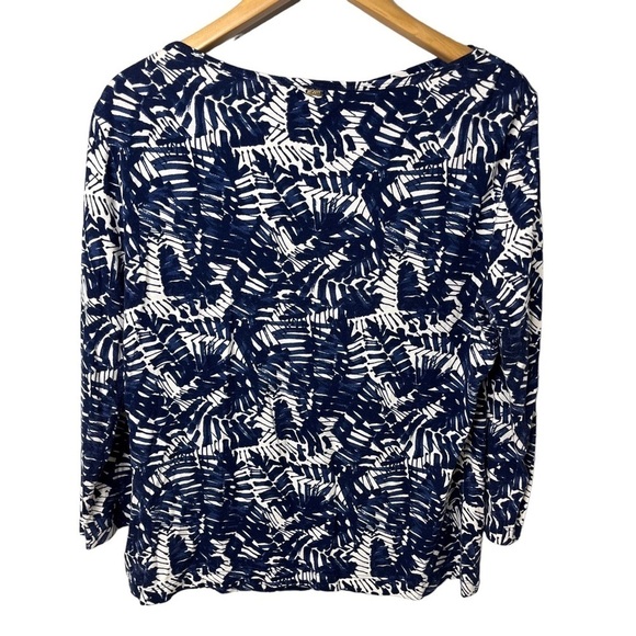 St John Printed Off The Shoulder Top Blue Size Large Three Quarter Sleeves - Picture 2 of 5